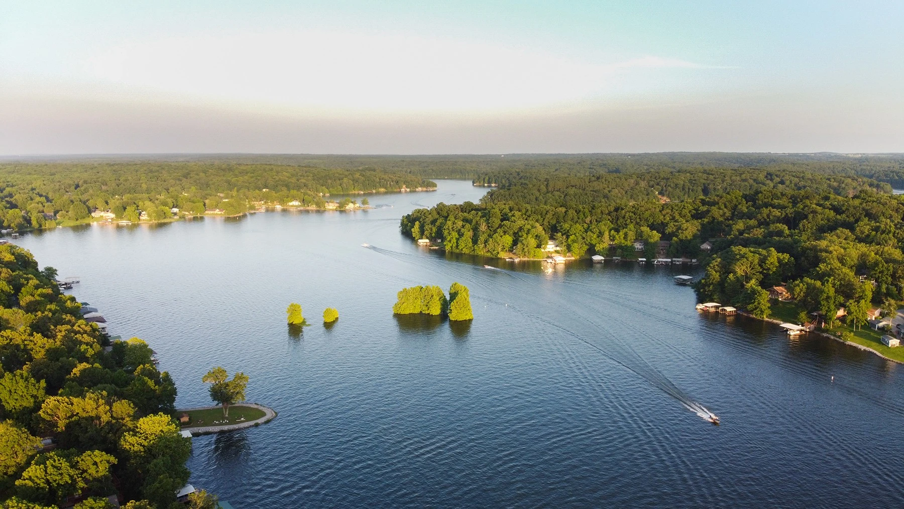 Aerial view of Lake of Egypt surrounded by forest