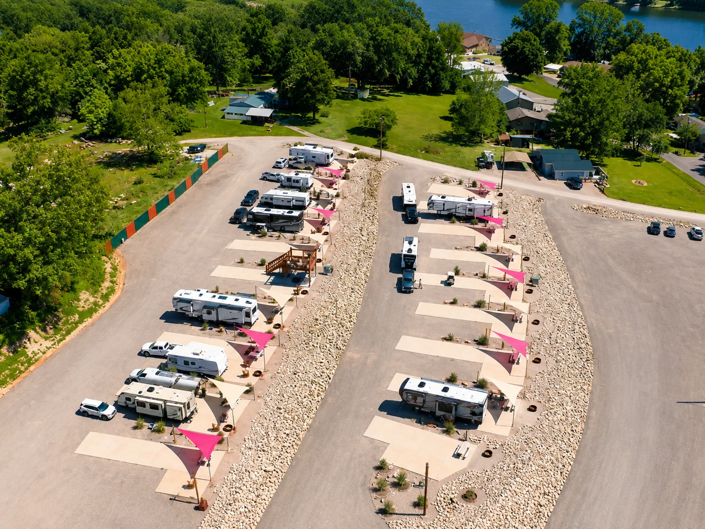 Aerial view of full-hookup RV sites